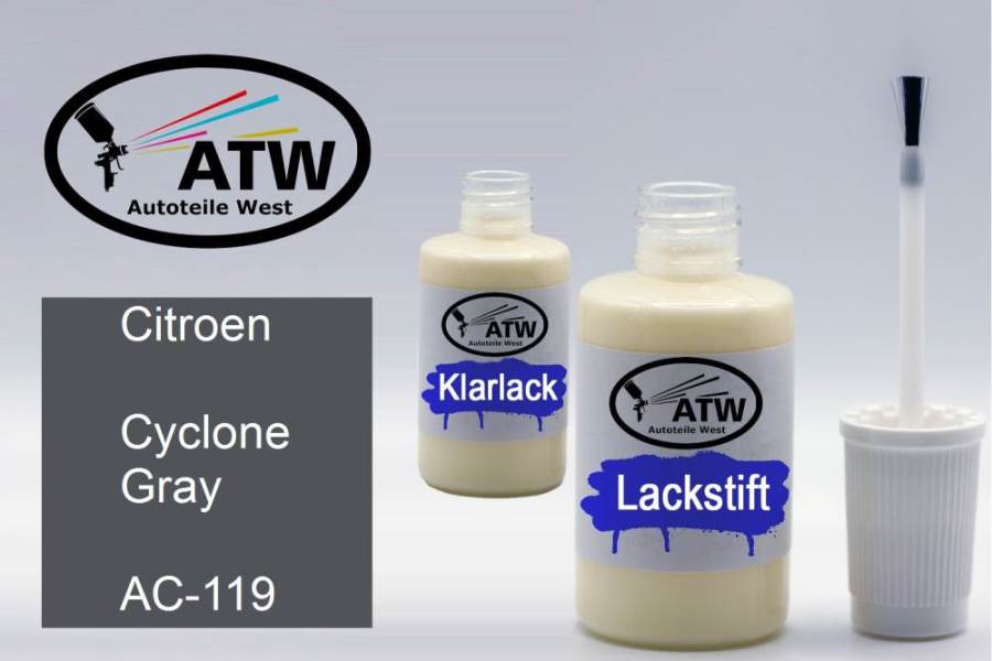 Citroen, Cyclone Gray, AC-119: 20ml Lackstift + 20ml Klarlack - Set, von ATW Autoteile West.